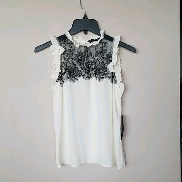 Zara Tops - NEW Zara white sleeveless top blouse black lace
